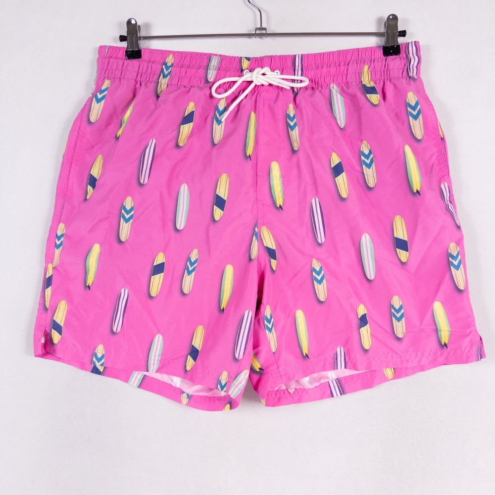 Old Navy Swim Trunks Mens Large Pink Surfboard Print Mesh Lined Beachwear Summer